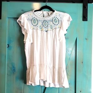 Lucky L Short Sleeve White Blouse